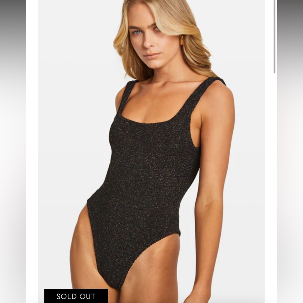 Hunza G Black Metallic Gold Lurex One Piece Crinkled Swimsuit OS NWT✨unique ✨ - Picture 12 of 16